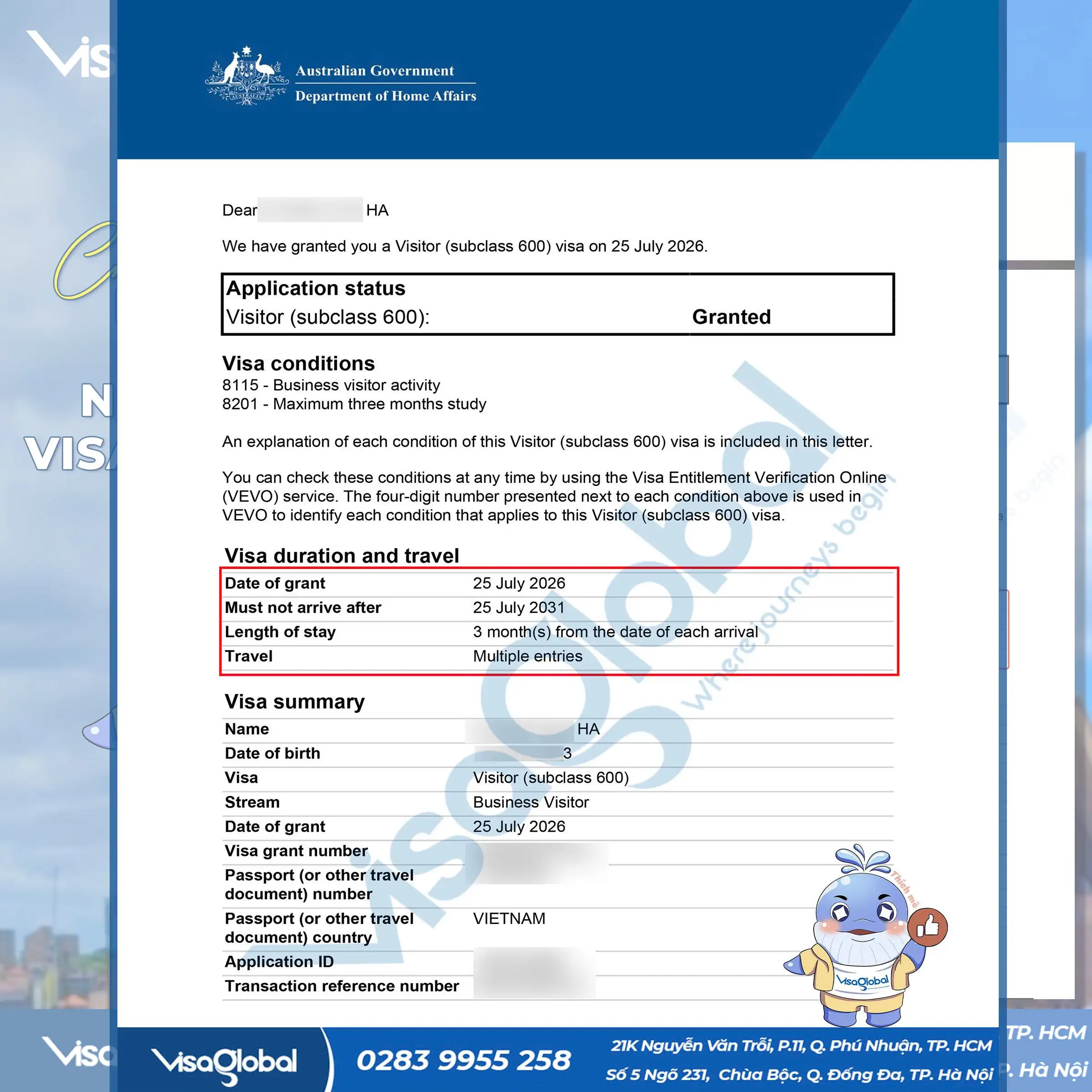 Dịch vụ làm visa Úc 5 năm công tác