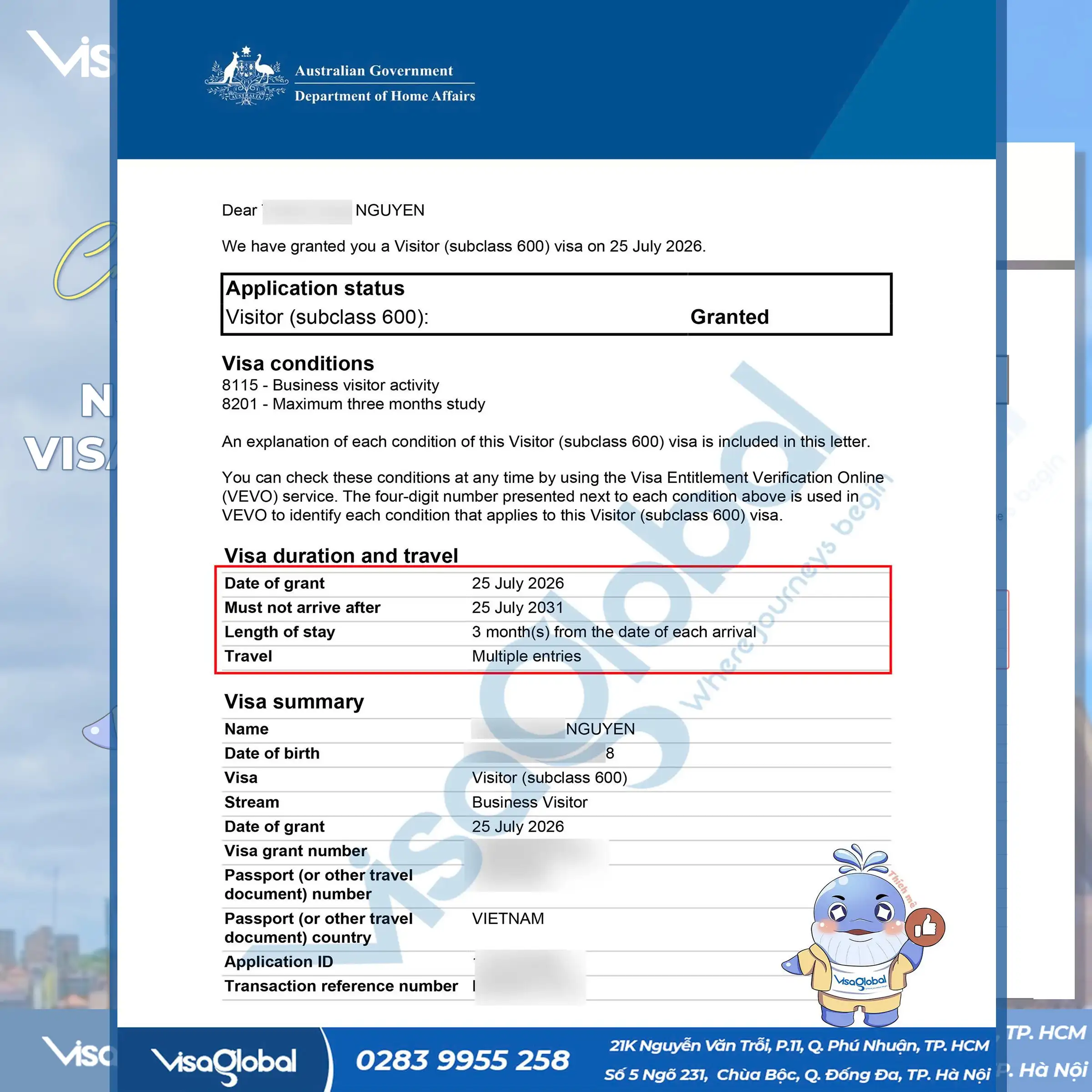 Dịch vụ làm visa Úc công tác 5 năm